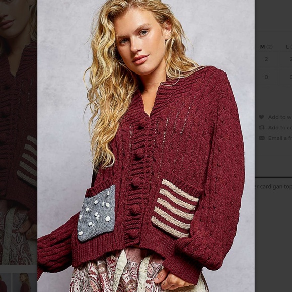 POL “ Luna ” POL Chenille Cardigan Sweater with American Flag Weave 68 - Picture 2 of 7